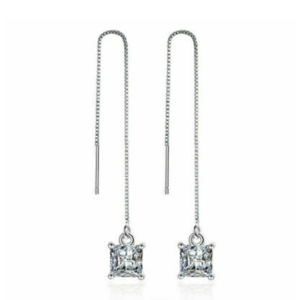 925 SILVER THREADER DANGLE EARRINGS - Picture 2 of 6